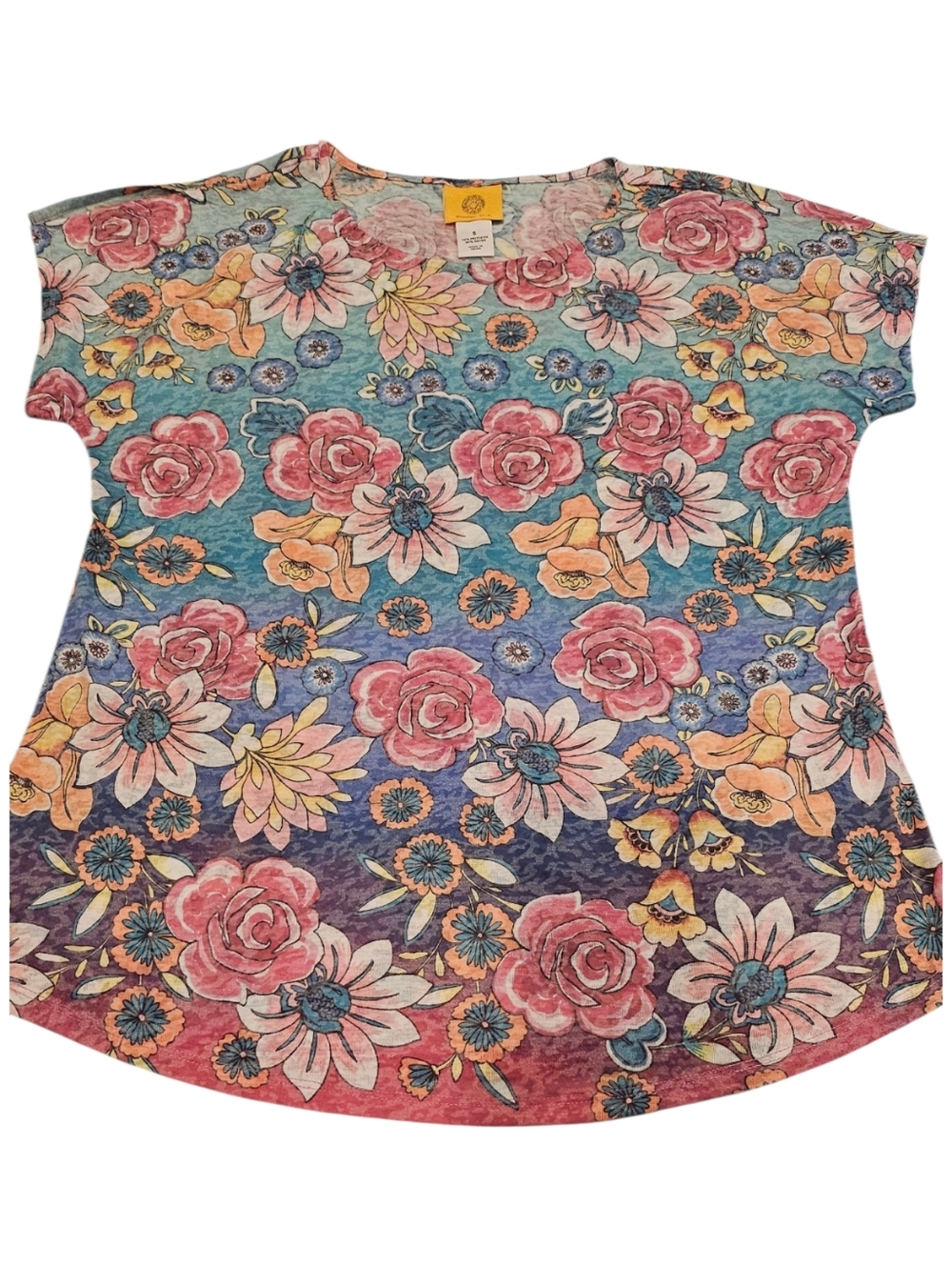 Ruby Rd. Pastel Floral Print Top in Pink, Blue & Cream